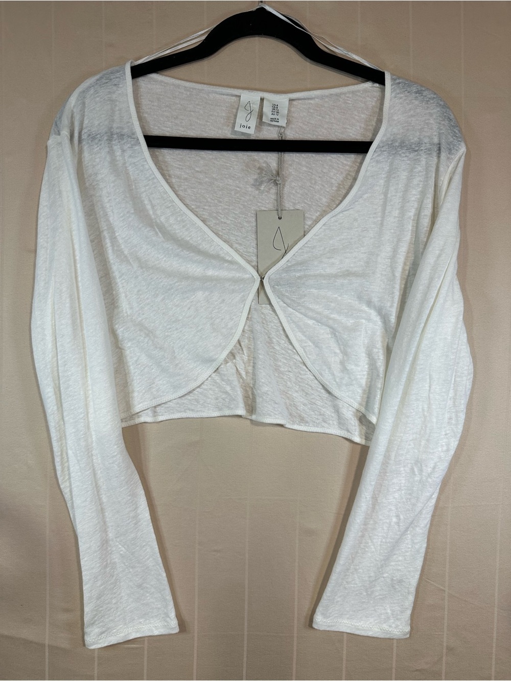 NWT Joie Linen Blend Twist Front Bolero Wrap Cardigan Shrug Ivory Size 8